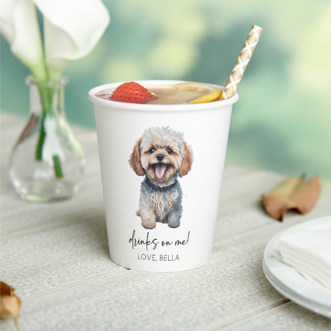 Drinks On Me! Maltipoo Dog Wedding Paper Cups (Insitu)