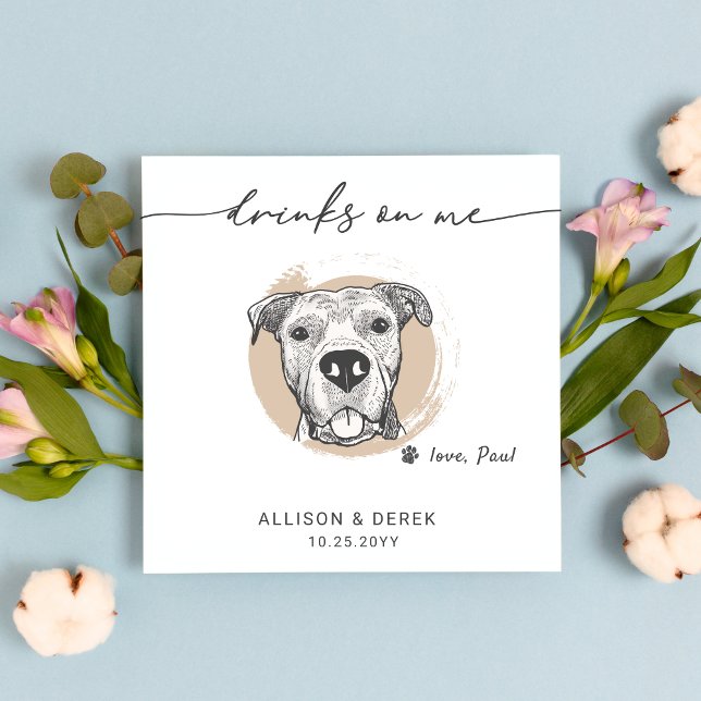 Drinks on Me Modern Pet Dog Face Artwork Wedding Napkin (Creator Uploaded)