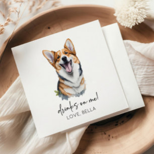 Drinks On Me! Pembroke Welsh Corgi Dog Pet Wedding Napkin