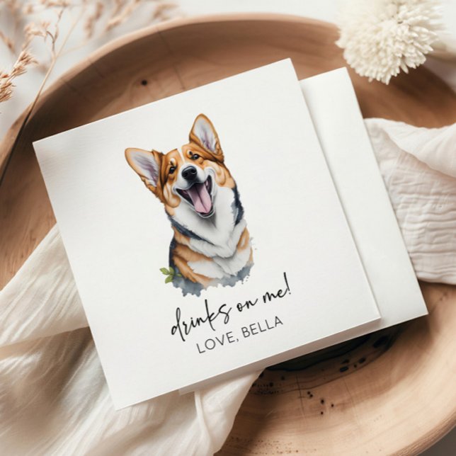 Drinks On Me! Pembroke Welsh Corgi Dog Pet Wedding Napkin (Creator Uploaded)