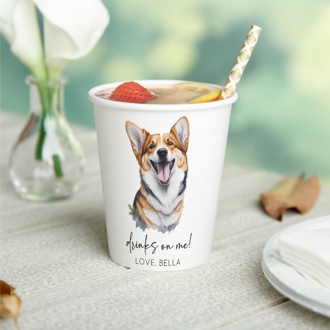 Drinks On Me! Pembroke Welsh Corgi Dog Pet Wedding Paper Cups (Insitu)