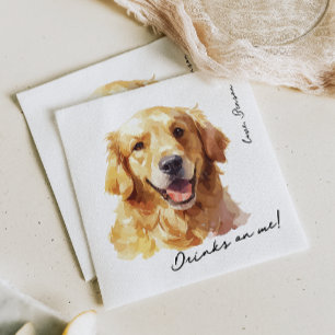 Drinks on Me Pet Golden Retriever Wedding Napkins