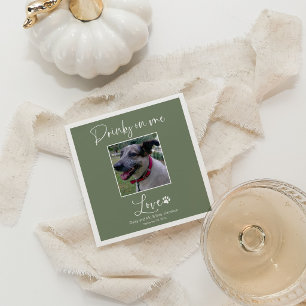 Drinks On Me Pet Photo Calligraphy Wedding Napkin