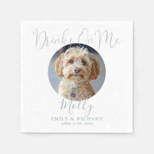 Drinks On Me Pet Photo Dusty Blue Wedding Napkin