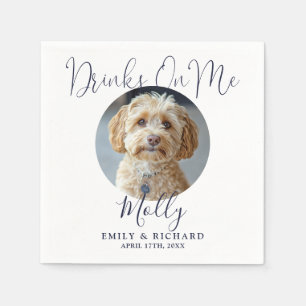 Drinks On Me Pet Photo Navy Blue Wedding Napkin