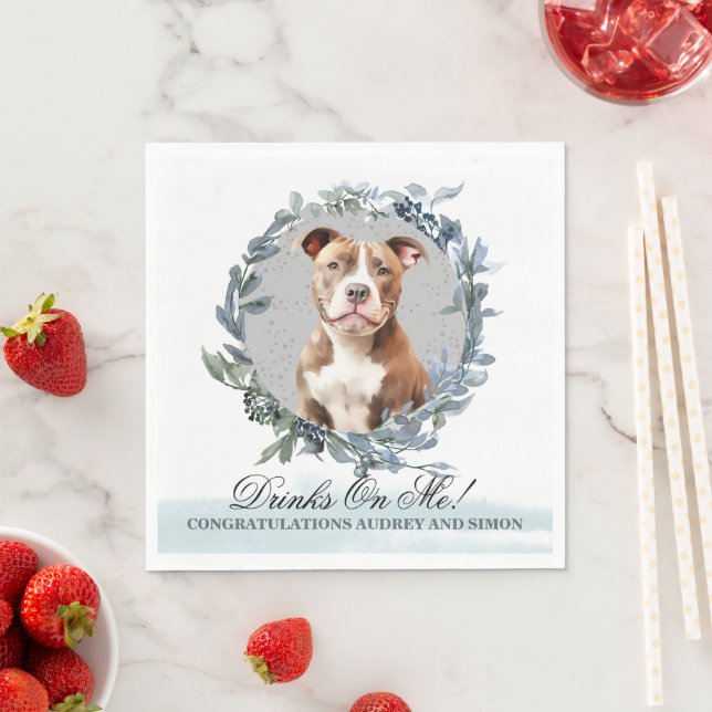 Drinks on Me! Pitbull Dog wedding pet Napkin (Insitu)