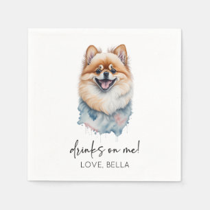 Drinks On Me! Pomeranian Dog Pet Wedding Napkin