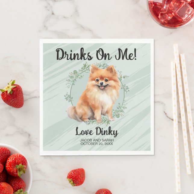 Drinks On Me! Pomeranian Dog wedding pet Napkin (Insitu)