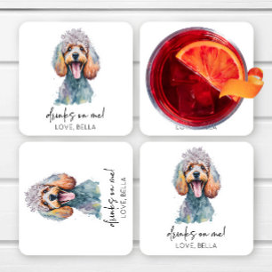 Drinks On Me! Poodle Dog Pet Wedding Square Paper Coaster