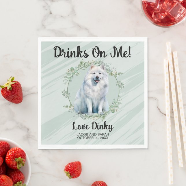 Drinks On Me! Samoyed Dog wedding pet Napkin (Insitu)