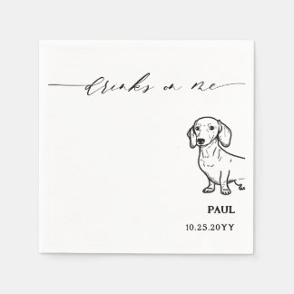 Drinks on Me Script Dachshund Doxie Dog Wedding Napkin
