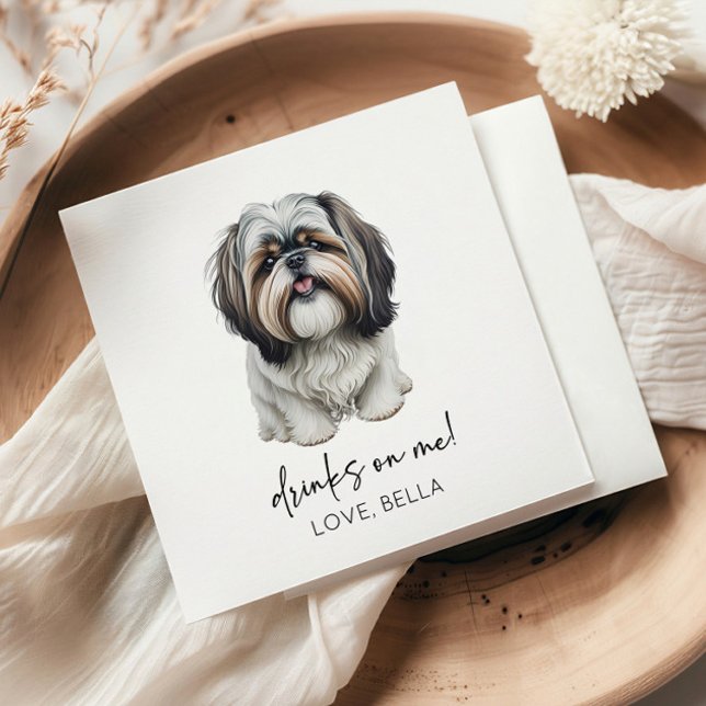 Drinks On Me! Shih Tzu Dog Pet Wedding Napkin (Creator Uploaded)