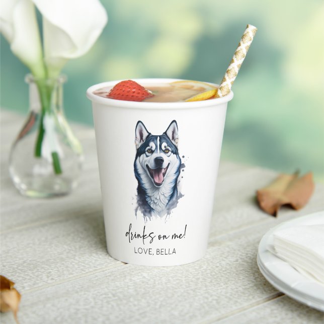 Drinks On Me! Siberian Husky Dog Pet Wedding Paper Cups (Insitu)
