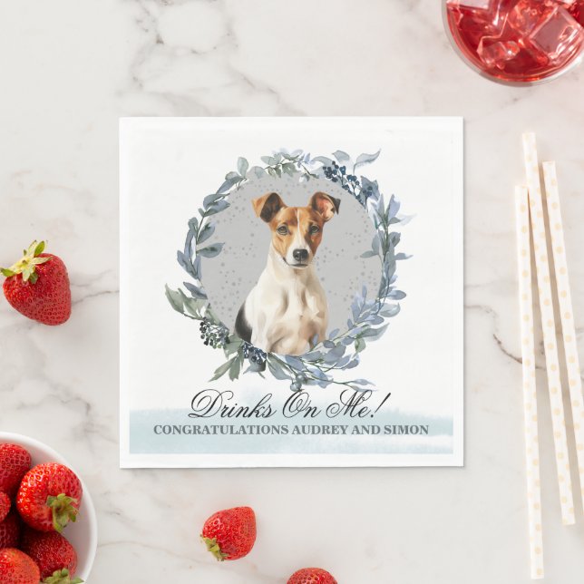 Drinks On Me! Smooth Fox Terrier Dog wedding pet Napkin (Insitu)