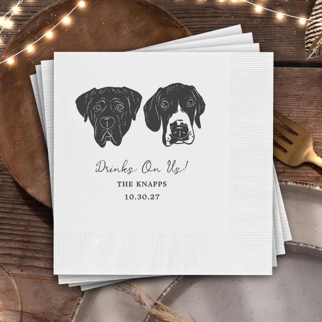 Drinks On Us Custom Dog Drawn Wedding Napkin (Creator Uploaded)