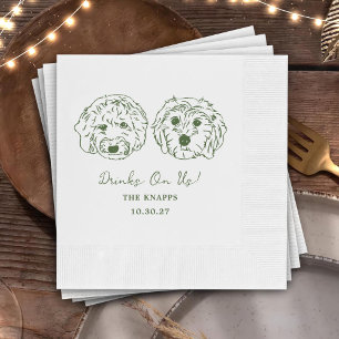 Drinks On Us Custom Dog Drawn Wedding Napkin