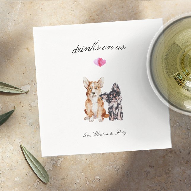 Drinks On Us | Cute Pet Dog Wedding Napkin (Creator Uploaded)