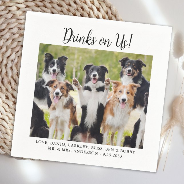 Drinks on Us Cute Template Cat Dog Photo Wedding Napkin (Creator Uploaded)