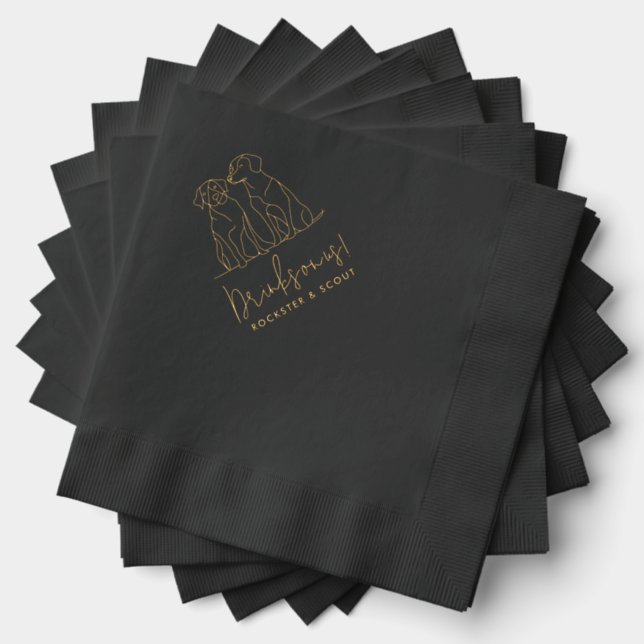 Drinks on us Modern Dogs Wedding Foil Napkins (Insitu (Stacked))
