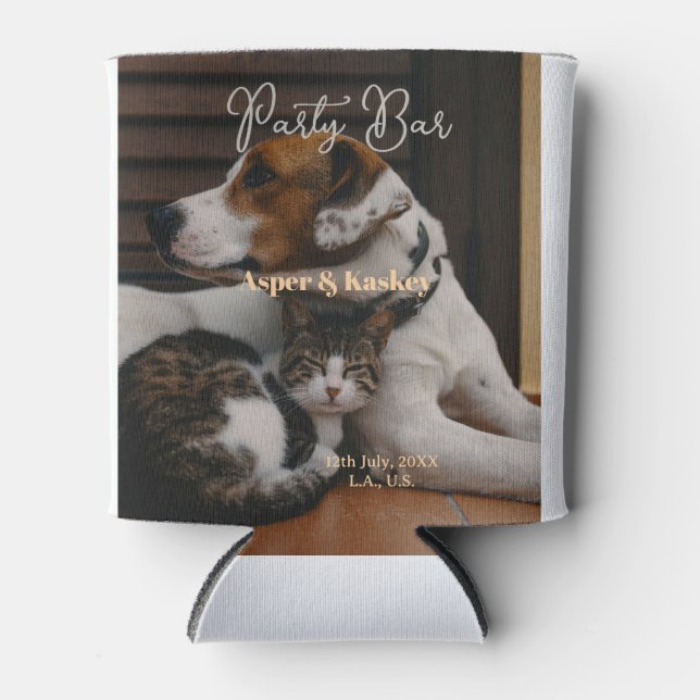 Drinks on us open bar pet photo wedding couple dat can cooler (Front)