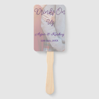 Drinks on us open bar pet photo wedding couple dat hand fan