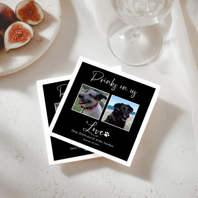 Drinks On Us Pet Photo Calligraphy Wedding  Napkin (Creator Uploaded)