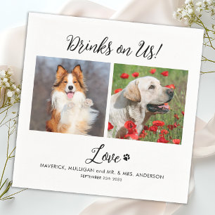 Drinks On Us Pet Photo Modern Stylish Wedding Napkin