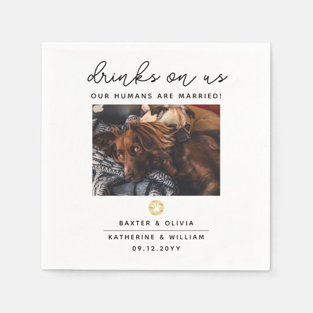 Drinks on Us Pet Photo Wedding Napkin (Front)