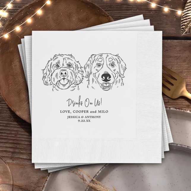 Drinks On Us Pets Custom Hand Drawing Wedding Napkin (Creator Uploaded)