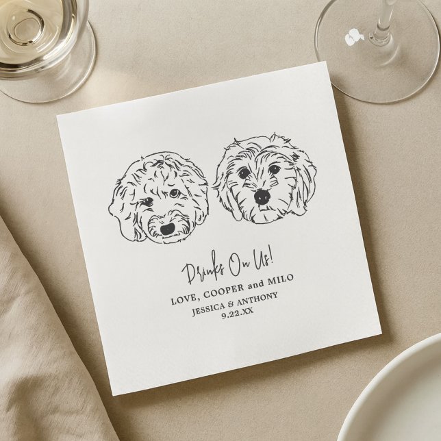 Drinks On Us Pets Custom Hand Drawing Wedding Napkin (Creator Uploaded)
