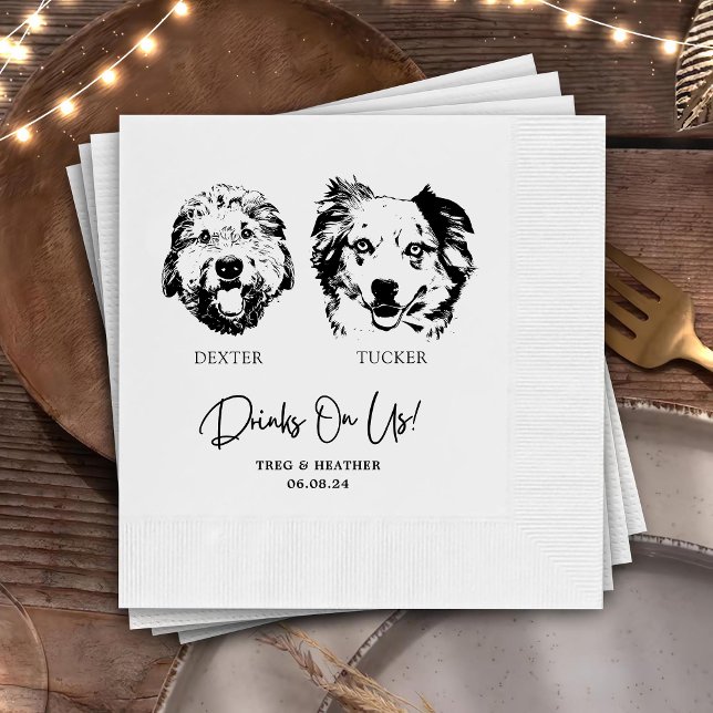 Drinks On Us Pets Custom Hand Drawing Wedding Napkin (Creator Uploaded)