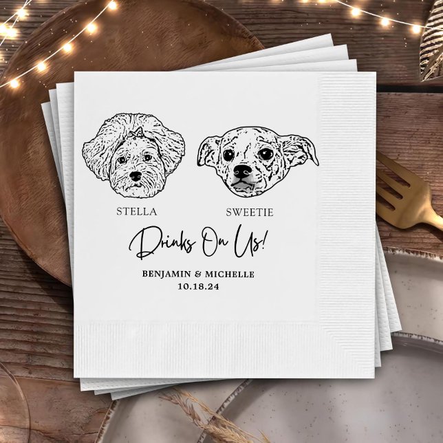 Drinks On Us Pets Custom Hand Drawing Wedding Napkin (Creator Uploaded)