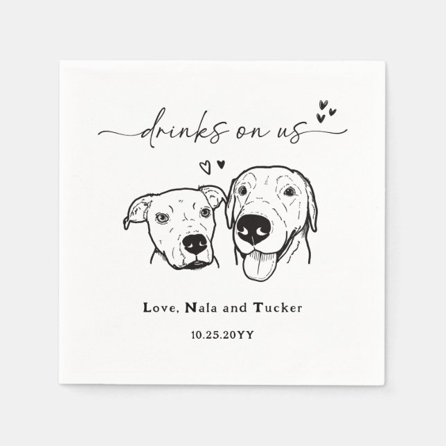 Drinks On Us Retriever Terrier Dog Wedding  Napkin (Front)