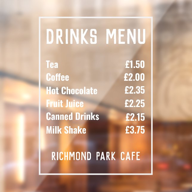 Drinks & Refreshments Price List Window Cling (Sheet 2)