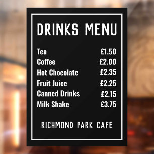 Drinks & Refreshments Price List Window Cling