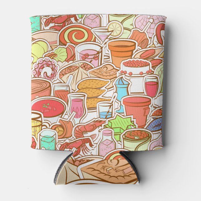 Drinks, seafood, snacks, seamless pattern can cooler (Front)