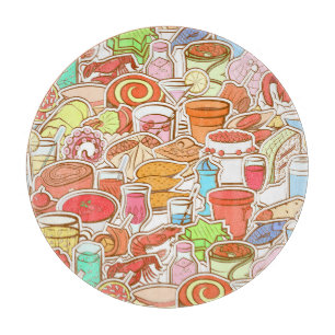 Drinks, seafood, snacks, seamless pattern cutting board