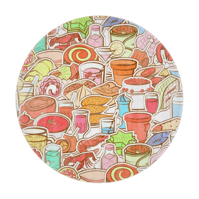 Drinks, seafood, snacks, seamless pattern cutting board (Front)