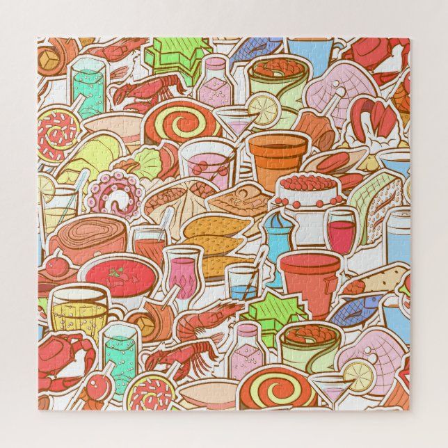 Drinks, seafood, snacks, seamless pattern jigsaw puzzle (Vertical)