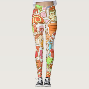 Drinks, seafood, snacks, seamless pattern leggings