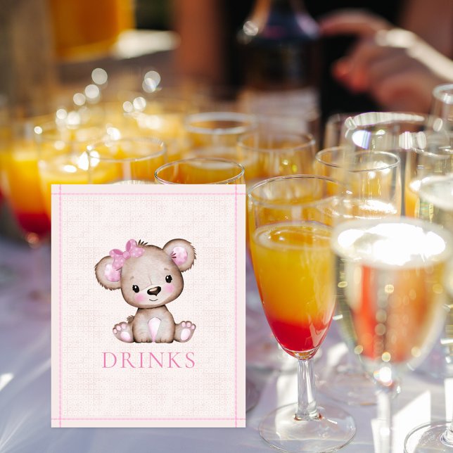 Drinks Table Cute Girl Bear Baby Shower Poster (Creator Uploaded)