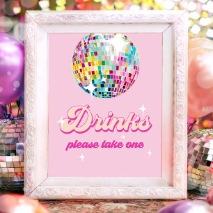 Drinks Table Disco Ball Retro Groovy Birthday Poster