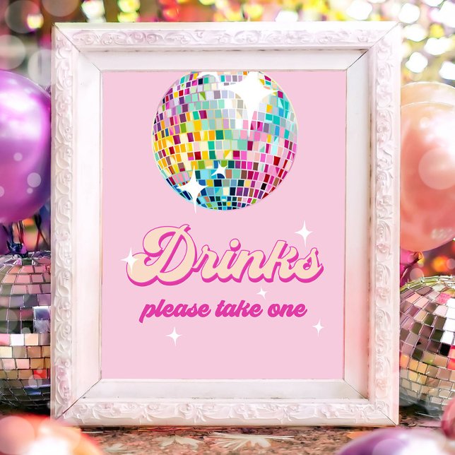 Drinks Table Disco Ball Retro Groovy Birthday Poster (Creator Uploaded)