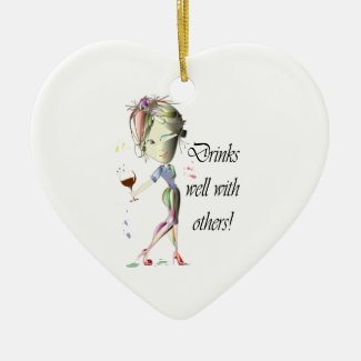 Drinks well with others, funny Wine art Christmas Ornament