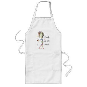 Drinks well with others, funny Wine art Long Apron