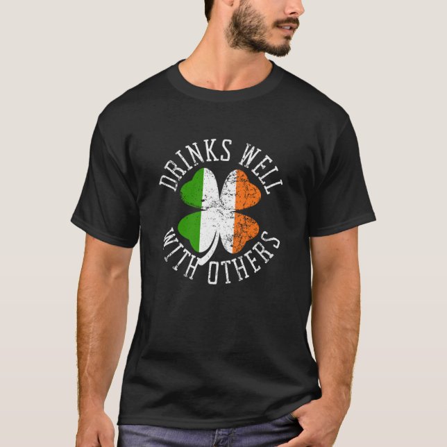 Drinks Well With Others St Patrick s Day Drunk Bee T-Shirt (Front)