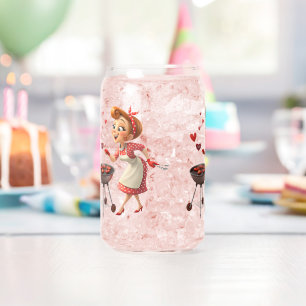 Drinkware Set Cooking Love Red Hearts  Can Glass