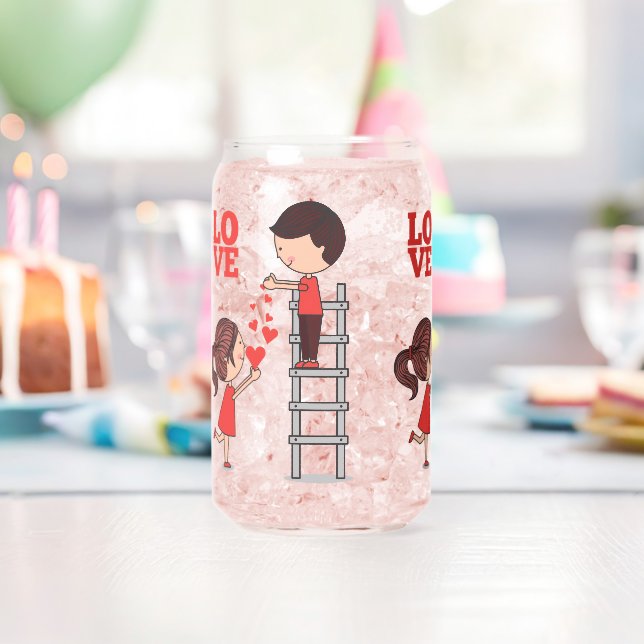 Drinkware Set Couple Love Red Hearts  Can Glass (Insitu (Birthday))