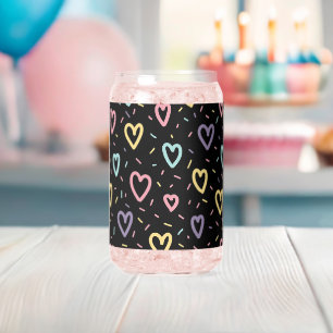 Drinkware Set Cute Black Colorful Hearts Can Glass