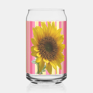 Drinkware Set Cute Sunflower Pink Stripe Can Glass